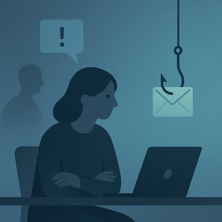 Phishing lure dangling in front of a woman