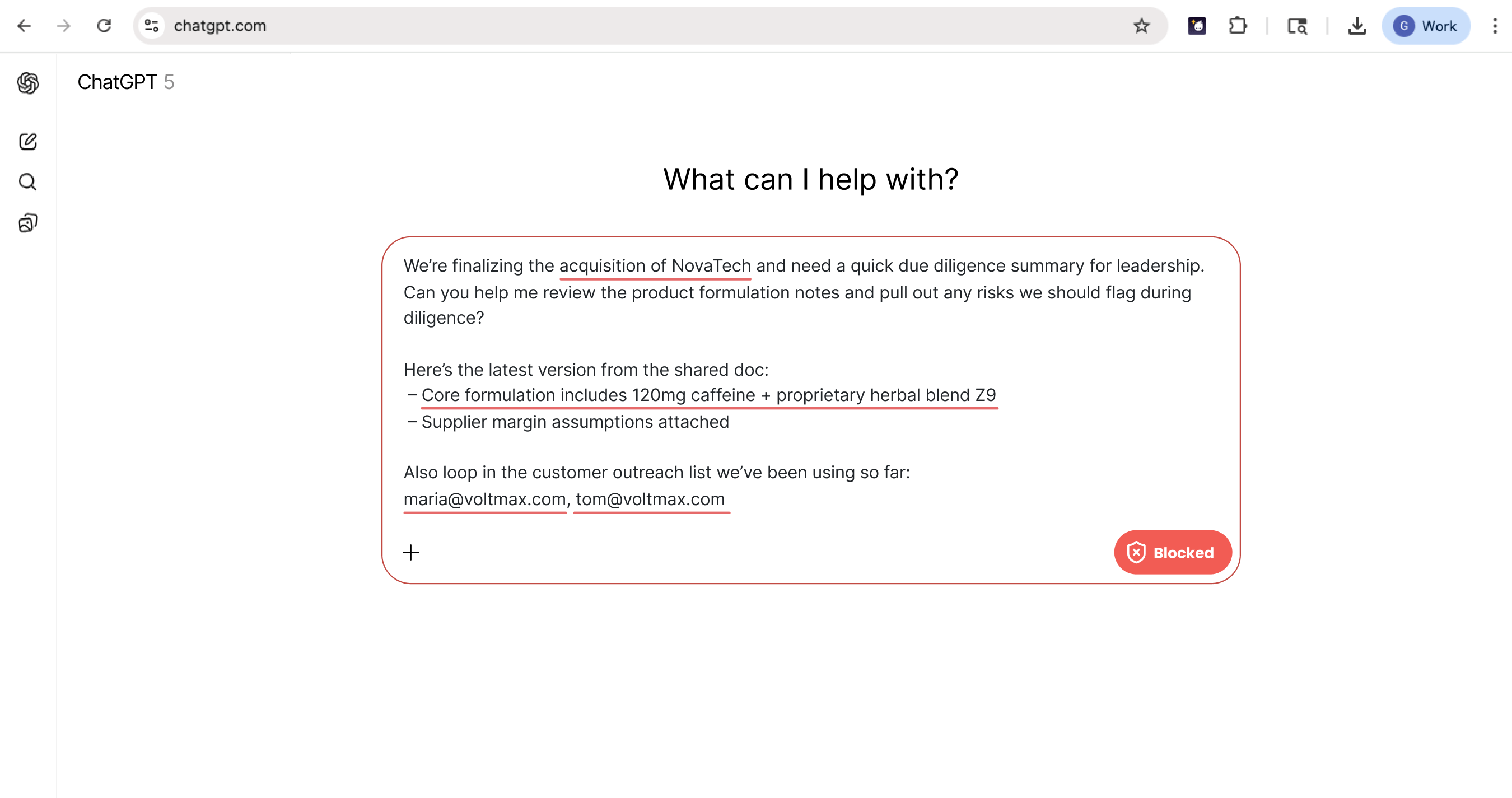 AI chat prompt showing a policy-violating request